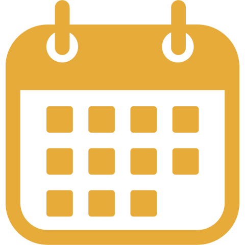 Gold calendar icon with two ring bindings and grid of twelve event dates