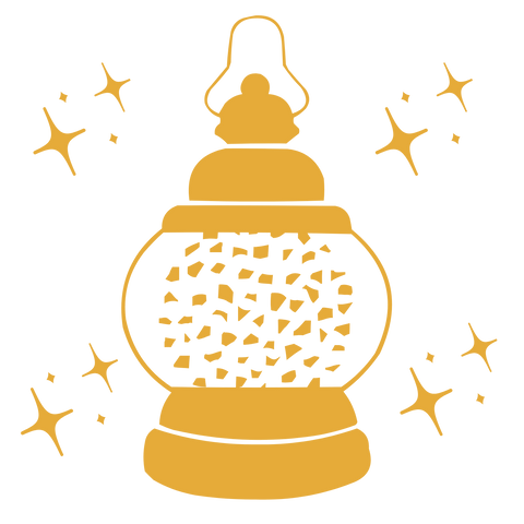 Gold lantern illustration with sparkling stars representing workshop experience and inspiration